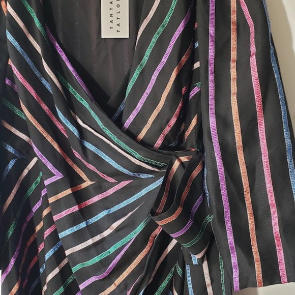 NWT Tanya Taylor Metallic Stripe Magnolia Wrap Party Dress - Picture 10 of 12